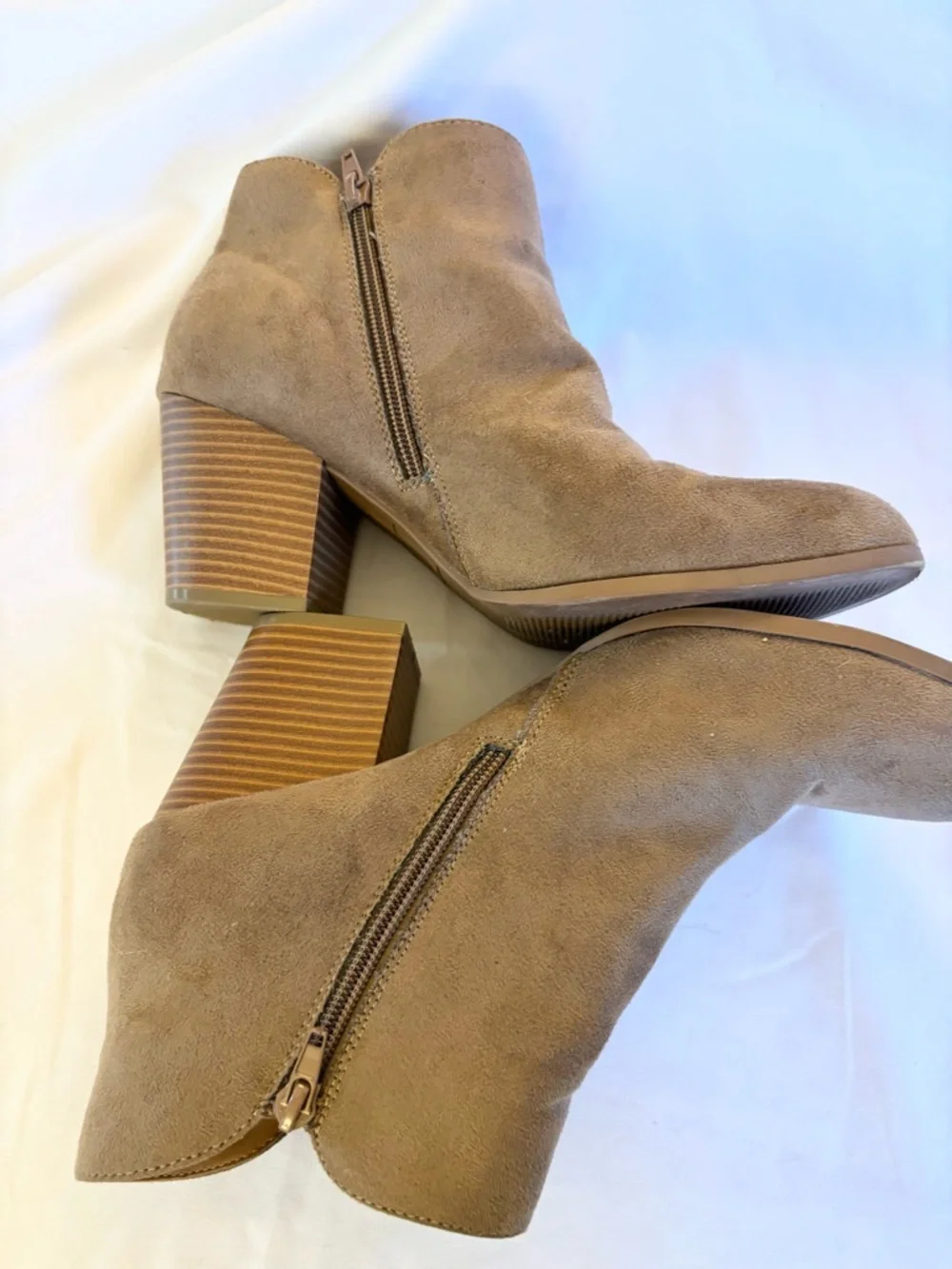 Style & Co. Taupe faux Suede Ankle Booties with Stacked Heel